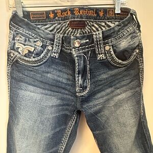 Rock Revival Women’s Denim Jeans with Rhinestones Metallic Embroidered pockets